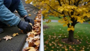 cleaning gutter leaves